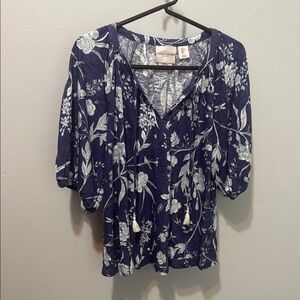 Lucky Brand Blue and White Tie Front Blouse